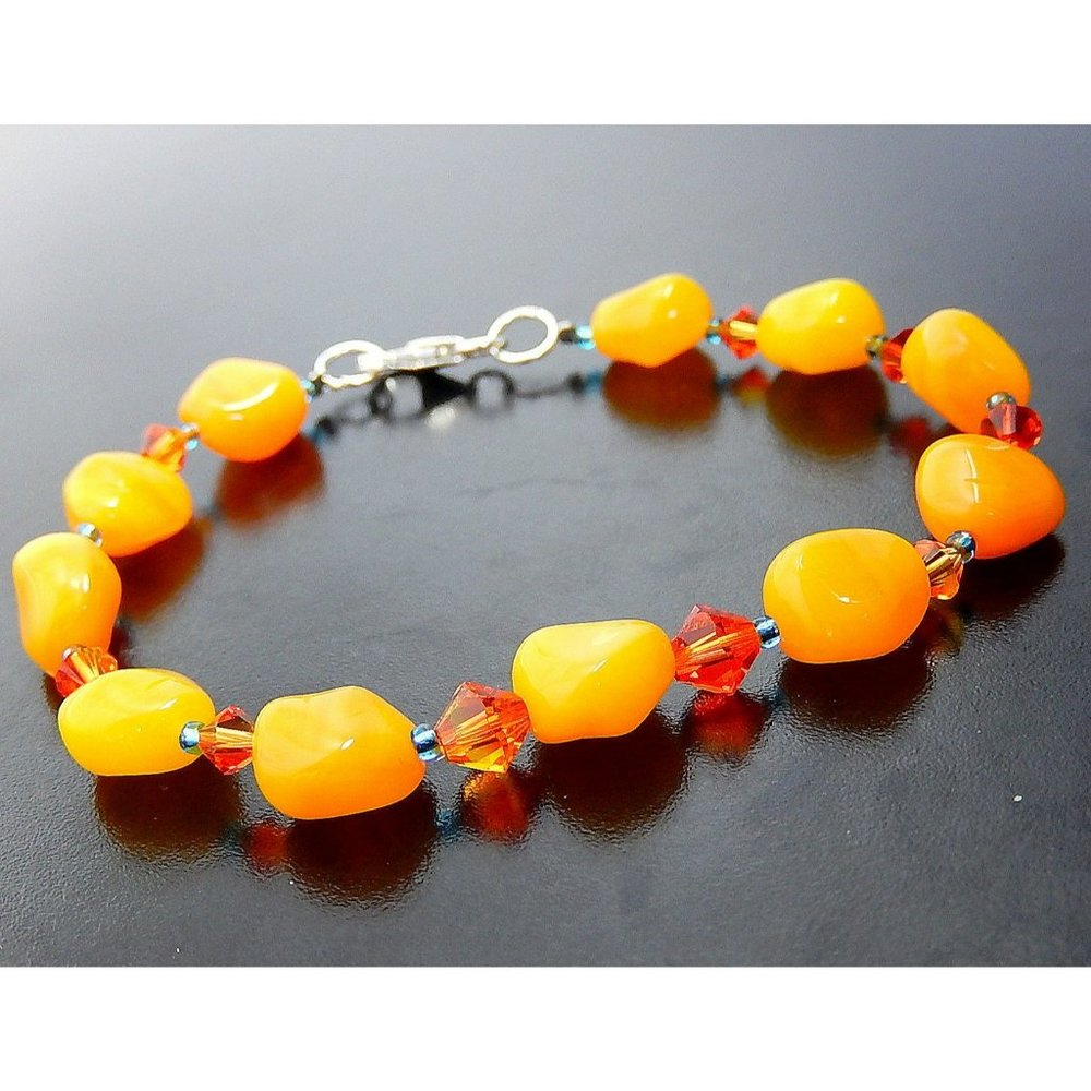 Orange Glass Beaded Bracelet